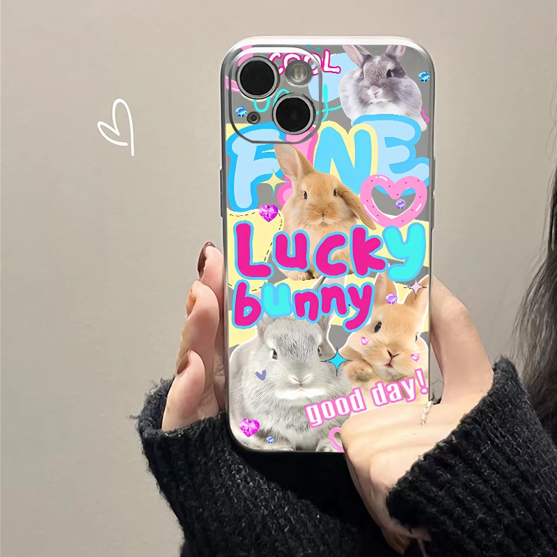 IPHONE Soft Electroplate Case Kompatibel Untuk Iphone14 13 12 11 Pro XS Max XR X8+76S Plus Mini Lucu Kelinci Kucing Casing TPU Silikon Shockproof Phone Cover