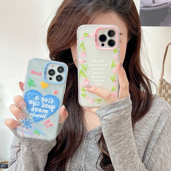 Lucky Blue Love Circle Tulips Skin Feel Soft Case HP iP iPhone 12 13 14 Pro Max 11 Woman Girl FTD Casing Apple