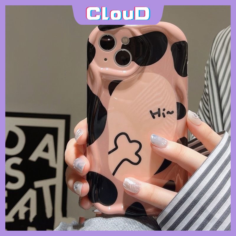 Casing 3D Wavy Curved Edge Glossy Cute Cat Kompatibel Untuk IPhone 7Plus 11 14 13 12 Pro Max XR 76 8 6s Plus X XS Max SE 2020 Shockproof Airbag Leopard Kotak-Kotak Soft Cover