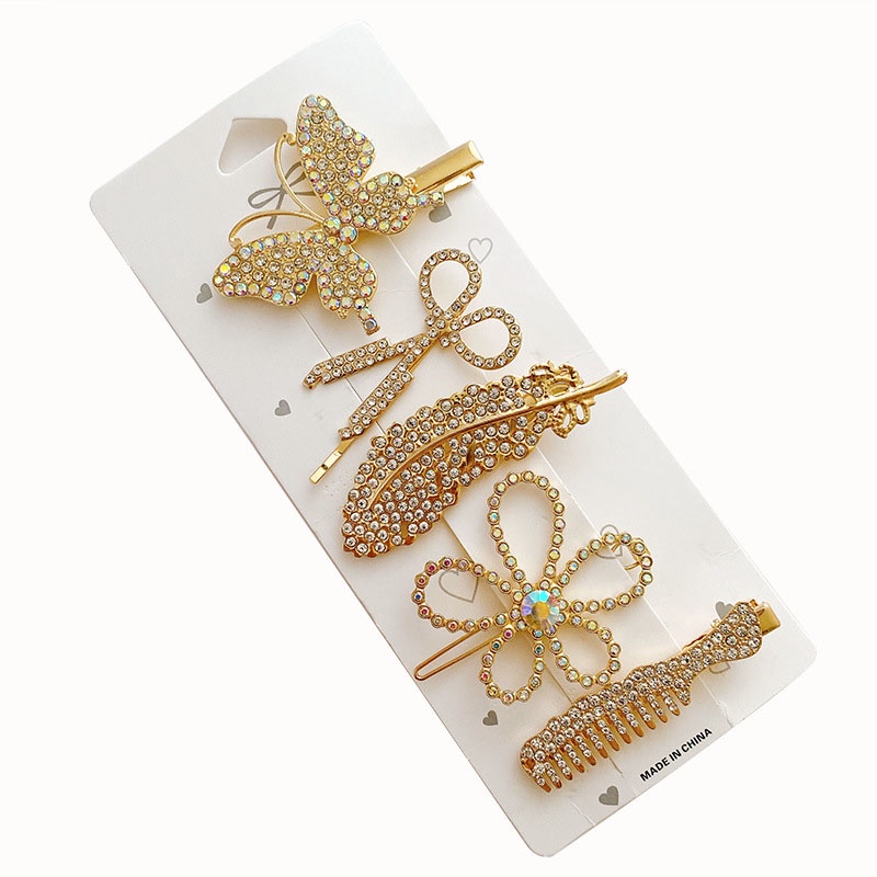 Fishbone Hairpin 6-Piece Set Aksesoris Rambut Vintage Set Dengan Diamond Pearl Edge Clip Bebek Paruh Clip - SG