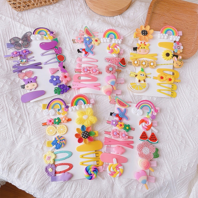 14PCS Jepit Rambut anak Lucu Set Poni Hair Clip anak fashion korea Jepit Rambut Bunga Buah Bayi Perempuan Jepit Rambut Aksesoris Rambut - SG