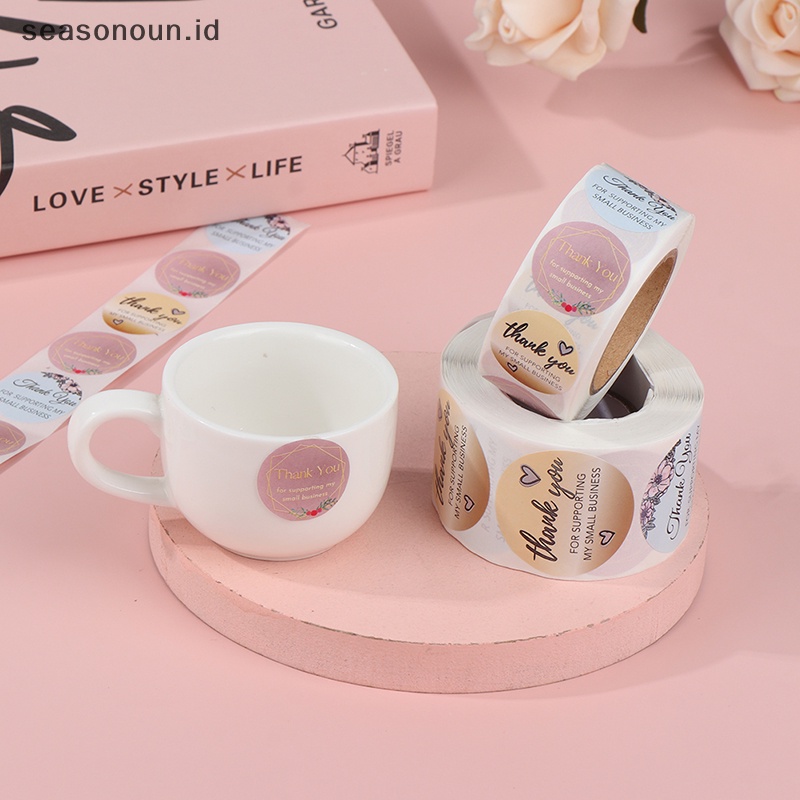 Seasonoun 500Pcs/Roll Thank You Floral Sticker Gift Packaging Seal Label Scrapbooking Alat Tulis Stiker Roll Diy Sealing Sticker 2.5/3.8cm.