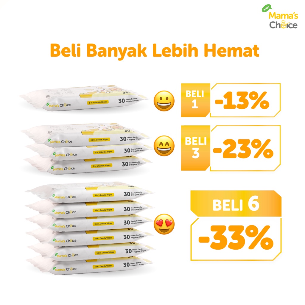 Tisu Basah Wajah &amp; Badan Bayi - Mama's Choice 3in1 Gentle Wet Wipes