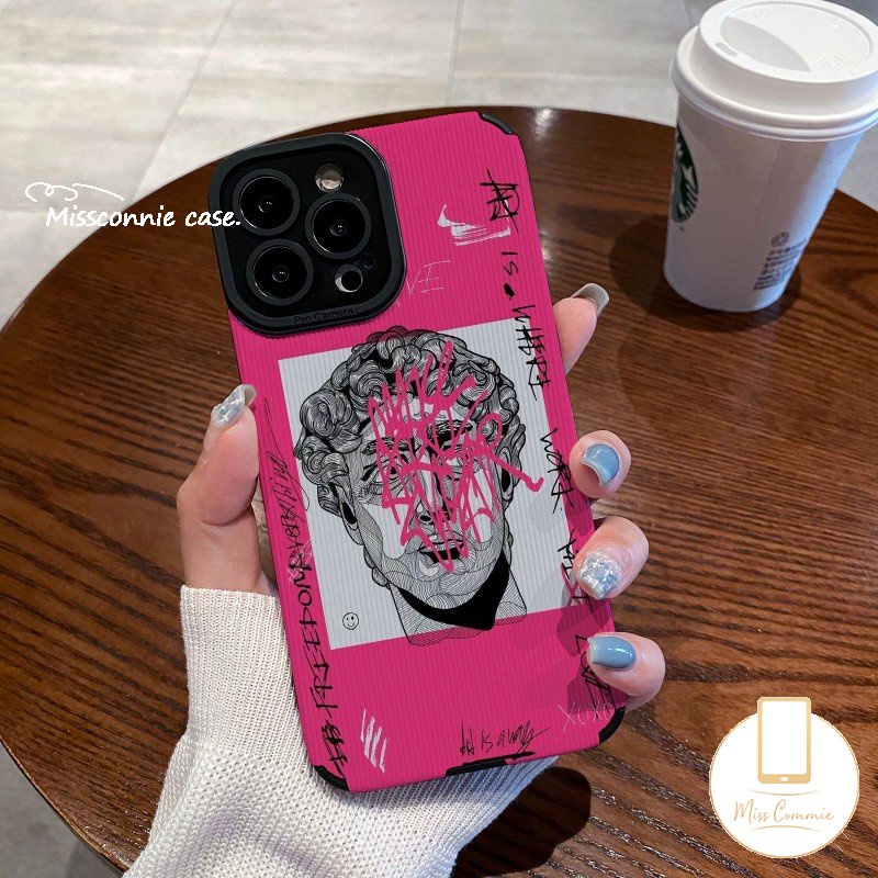 Casing Ponsel Tekstur Kulit Mewah Untuk IPhone 7Plus XR 14 11 13 12 Pro Max X 7 8 Plus XS Max Ins Graffiti Great Art Aesthetic David Shockproof Soft Silicone Cover