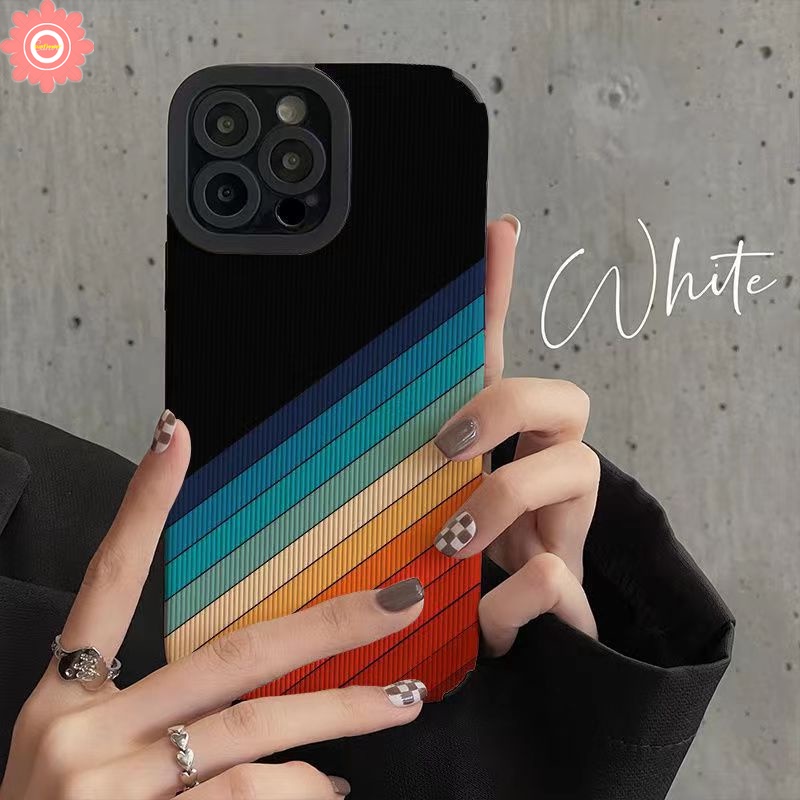 IPHONE Casing Ponsel Pelangi Kreatif Kompatibel Untuk Iphone11 14 13 12 Pro Max XR 7Plus X 7 8 Plus XS Max INS Warna Gradasi Fantasi Langit Berbintang Tahan Guncangan Gaya Korea Cover