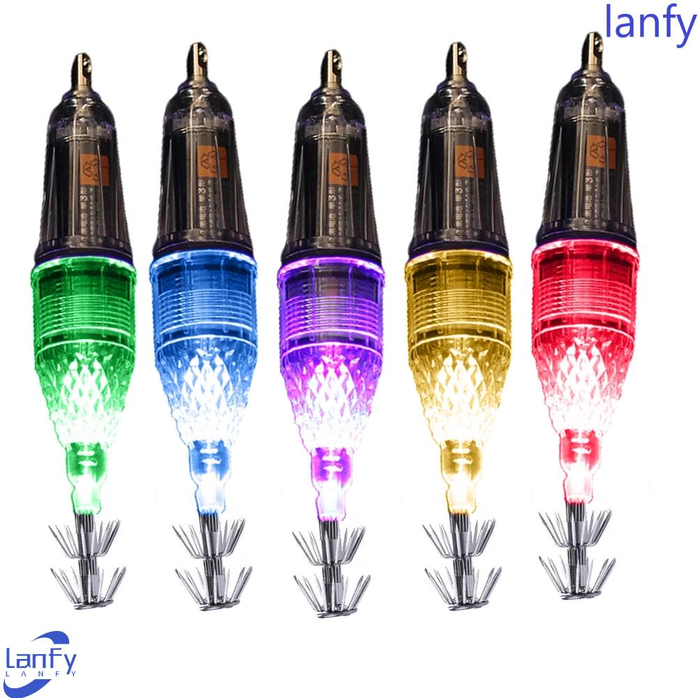 Lanfy Umpan Cumi Lampu Pancing 12cm/17cm Underwater Light Lures Jig Hooks LED Bait Umpan Cahaya Menarik