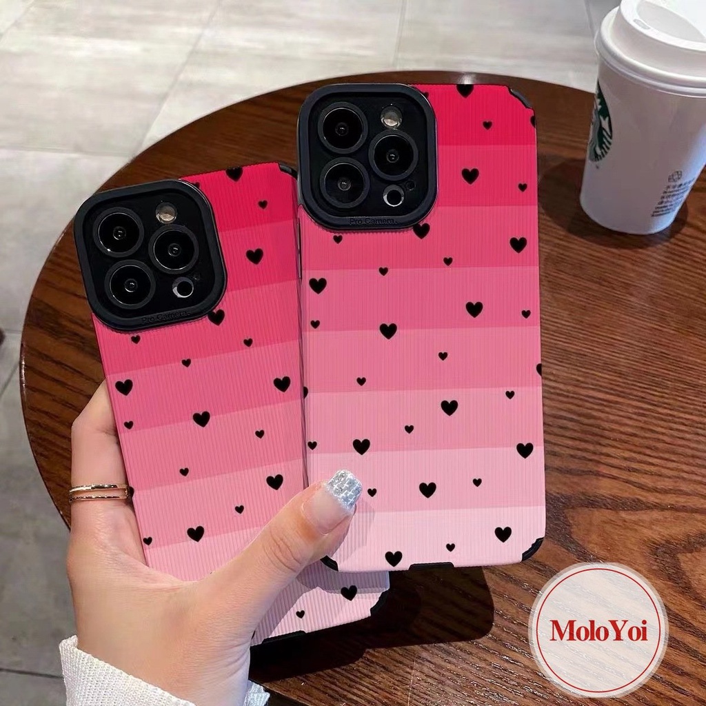 IPHONE Casing Ponsel Silikon Tahan Guncangan Cinta Hati Sederhana Untuk Iphone7 8 Plus XR X XS Max 7Plus 11 13 14 12 Pro Max Mewah Warna Gradasi Tekstur Kulit Lembut Tpu Cover