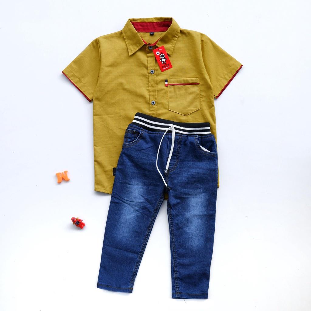 Set Kemeja Anak Setelan Kelvin Celana Jeans Jins Anak Laki Cowok 2-8 Th