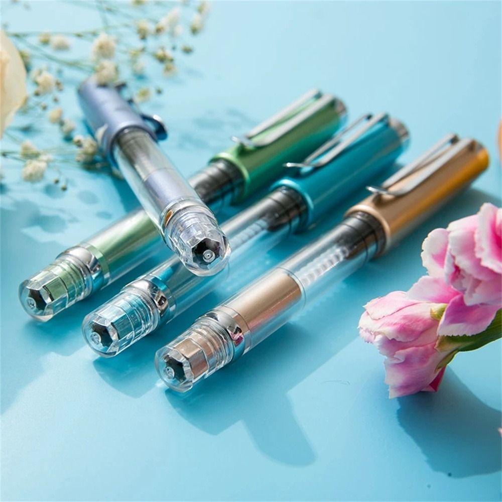 Mxbeauty Fountain Pen Siswa Lukisan EF Nib Transparan Kapasitas Besar Bisnis Tulisan Pulpen