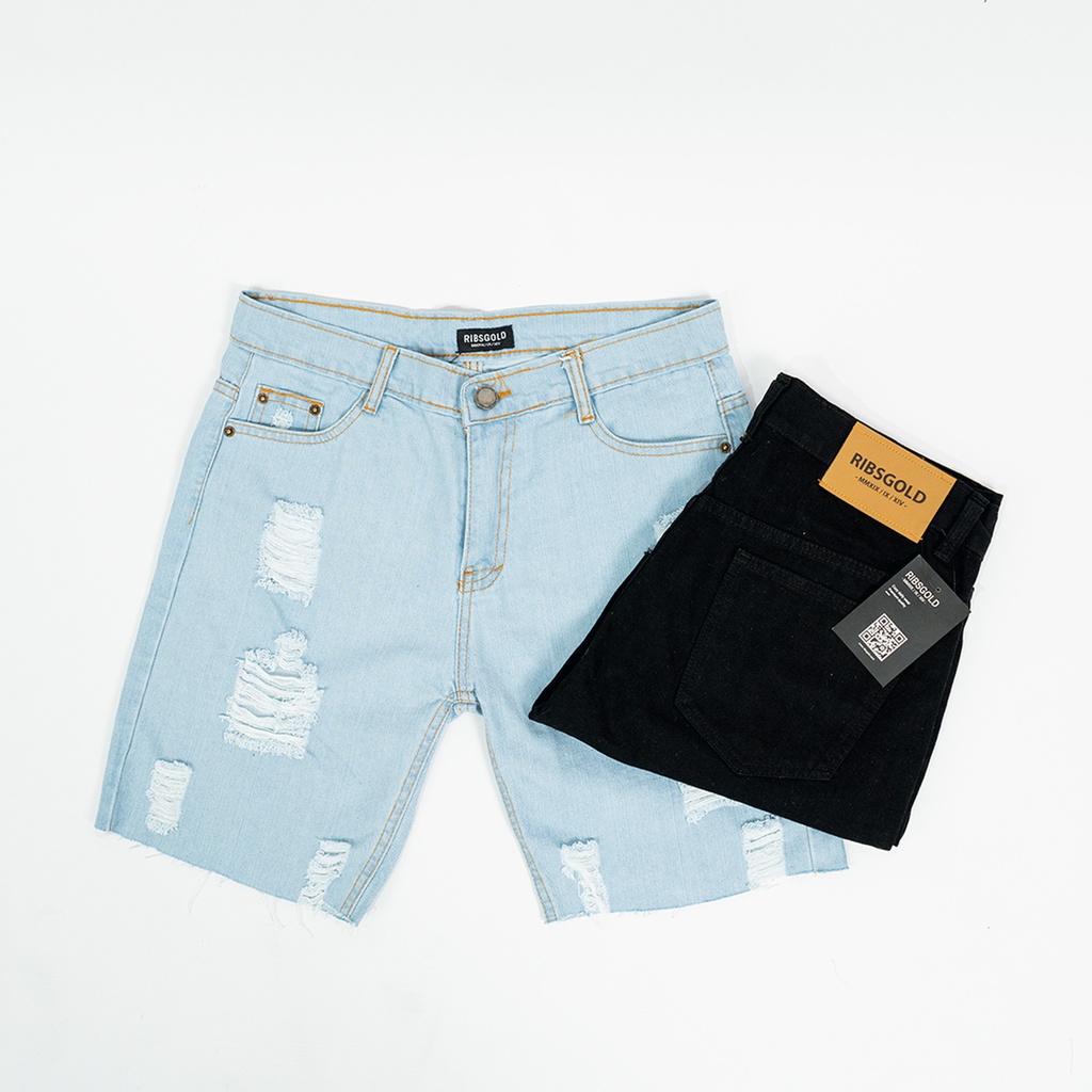 Ribsgold Celana Pendek Jeans Short Denim Pants Ripped Non Strech