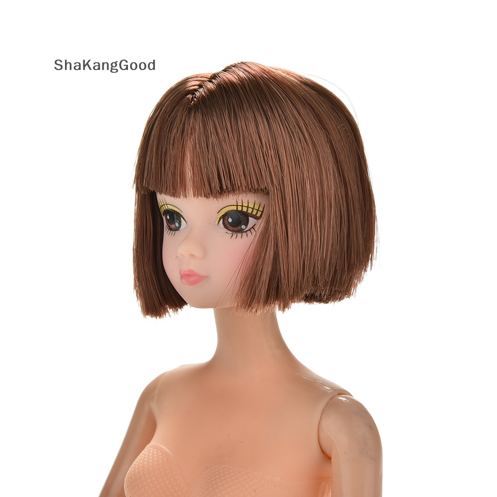 Selip 1pcs Kepala Boneka Mode Fln Rambut Pendek Siswa Kepala Wig Untuk Boneka Barbie SKK