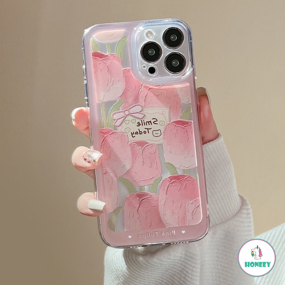 Untuk Iphone11 12 13 14 Pro Max Phone Case Sweet Fresh Transparan Lukisan Tulip Anti Jatuh Untuk iPhone Xr XXs Max7 8 Plus