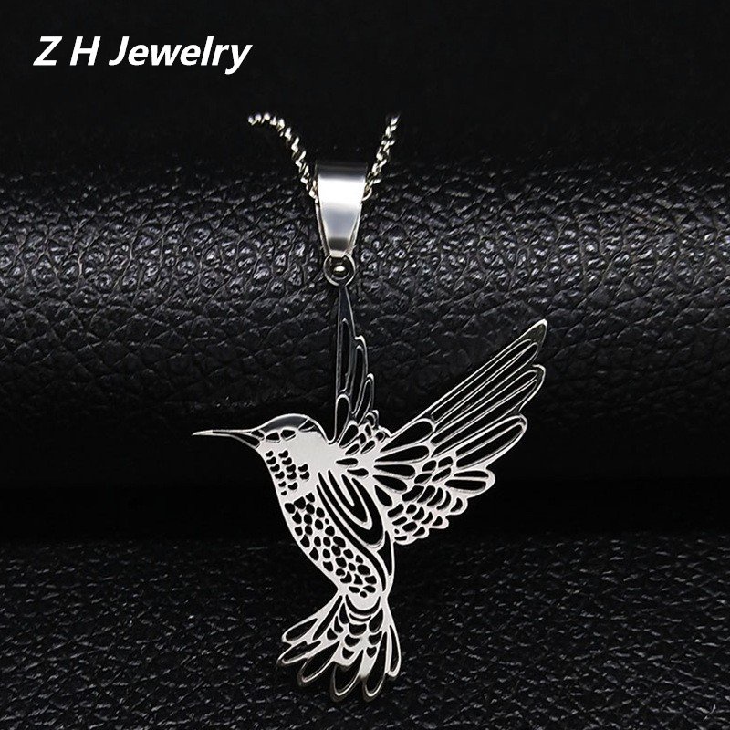 Zh Perhiasan Sederhana Stainless Steel Hummingbird S925 Perak Liontin Pria Dan Wanita Kalung Hip Hop Aksesoris Pesta