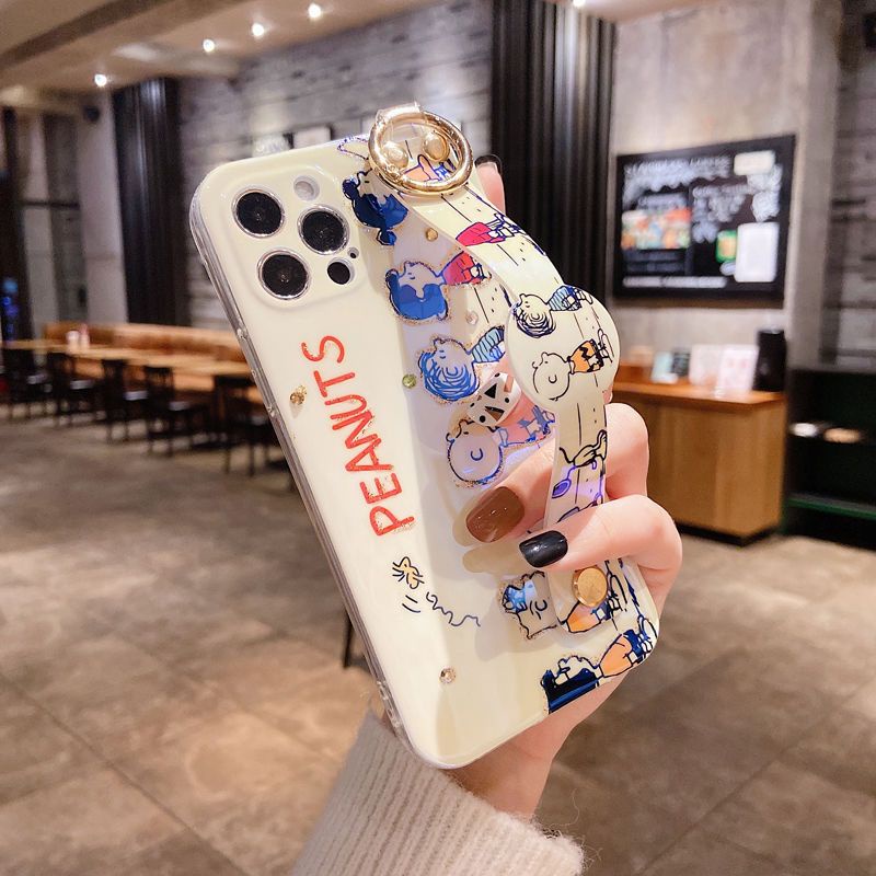 IPHONE Strap Pergelangan Tangan Snoopy Peanut Desain Phone Case Kompatibel Dengan Iphone12 13 14 11 Pro Max X Xs Max Xr Vcdc