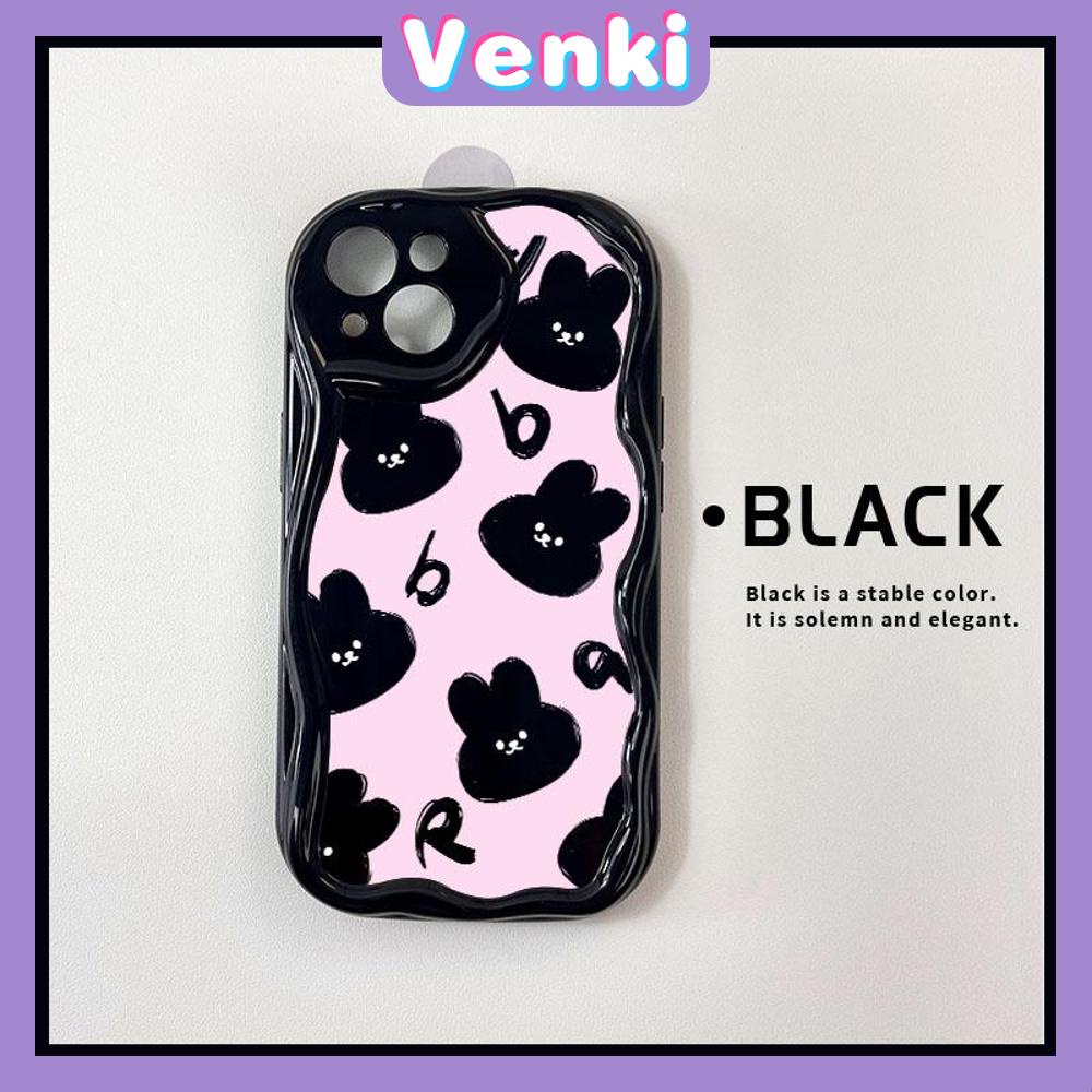 VENKI - For iPhone 11Phone Case Curved Wave Case Glossy Black TPU Airbag Shockproof Camera Case Cute Rabbit Compatible with iPhone 14 13 Pro max 12 Pro Max xr xs max 7Plus 8Plus