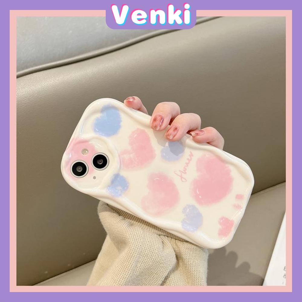 VENKI - For iPhone 11 Phone Case Curved Edge Wave Case Glossy Black TPU Airbag Shockproof Camera Case Pink Blue Heart Compatible with iPhone 14 13 Pro max 12 Pro Max xr xs max 7 8