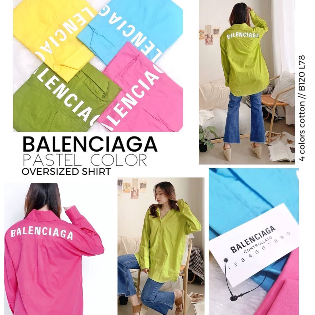 ATASAN KEMEJA OVERSIZE WANITA BAL3NCI4GA SABLON KEMEJA POLOS LENGAN PANJANG KATUN POPLIN KEMEJA BIG SIZE JUMBO BAJU KERJA IMPORT