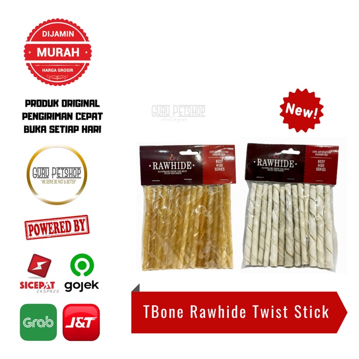 Tulang Gigitan Anjing - TBone Rawhide Twist Stick 5&quot; Dog Dental Chew