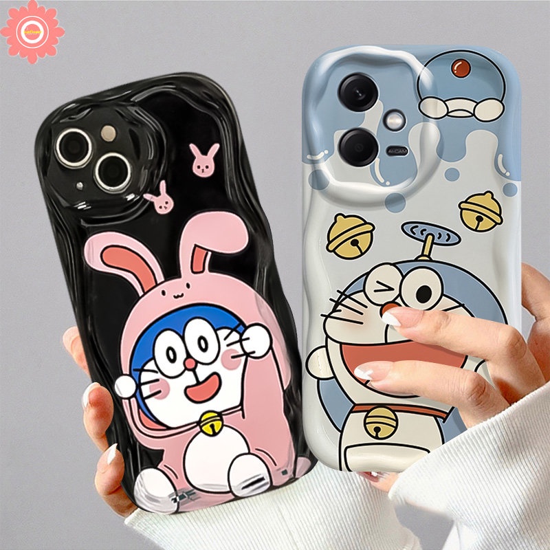 IPHONE Case Doraemon Kartun Lucu Kompatibel Untuk Iphone7 8 Plus XR 11 14 12 13 Pro Max 6s 6x XS Max SE 2020 Pasangan 3D Wavy Curved Edge Soft Cover