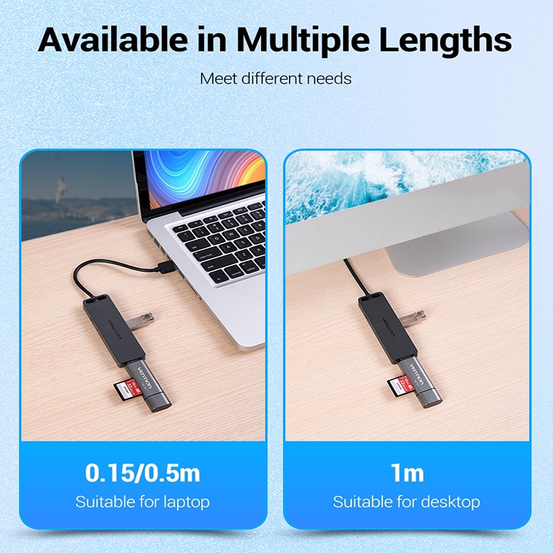 Vention 4-Port Hub USB 2.0 Kecepatan Tinggi Dengan Power Supply Black Untuk Komputer