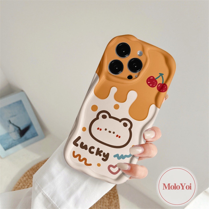 Casing Pasangan Tepi Melengkung Bergelombang 3D Kompatibel Untuk IPhone XR XS X Max8 7 6 6s Plus 11 13 14 12 Pro Max SE 2020 Doodle Lembut Tpu Kartun Cherry Ice Cream Beruang Lucu Rabbit Phone Cover