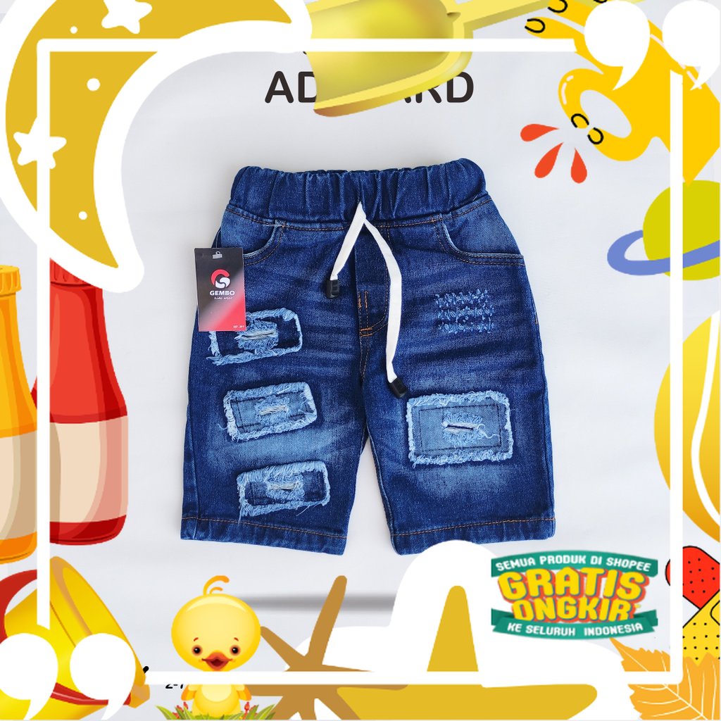 Celana Jeans Anak 1-10 tahun - Celana Pendek Anak Laki-laki Jeans Sobek - Gembo Kids/ Lucu kado Ulta
