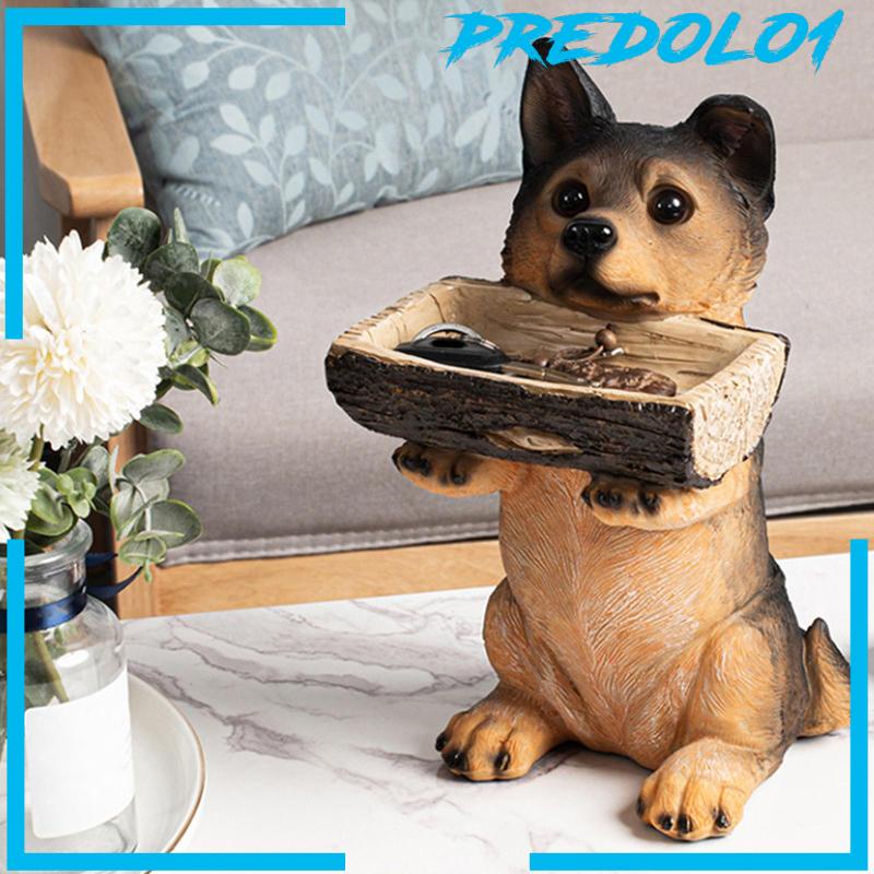 [Predolo1] Patung Anjing Dengan Nampan Puppy Figurine Storage Untuk Kamar Tidur Rak Buku Restoran