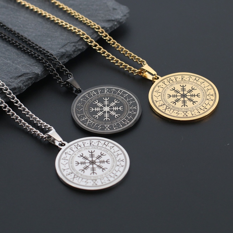 Z H Perhiasan Nordic Hip-hop Rock Stainless Steel Odin Rune Liontin Untuk Pria Dan Wanita Fashionable Titanium Steel Kalung Retro Punk Aksesoris Pesta