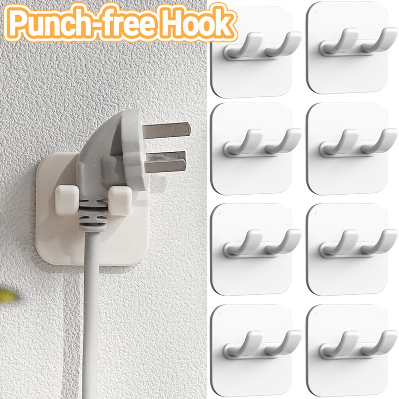 Creative Wall Mounted Power Plug Socket Hook/Gantungan Kunci Handuk Silet Serbaguna/Organizer Rumah Kantor Hemat Ruang/Rak Penyimpanan Kawat Kabel Data Perekat Diri Bebas Pukulan