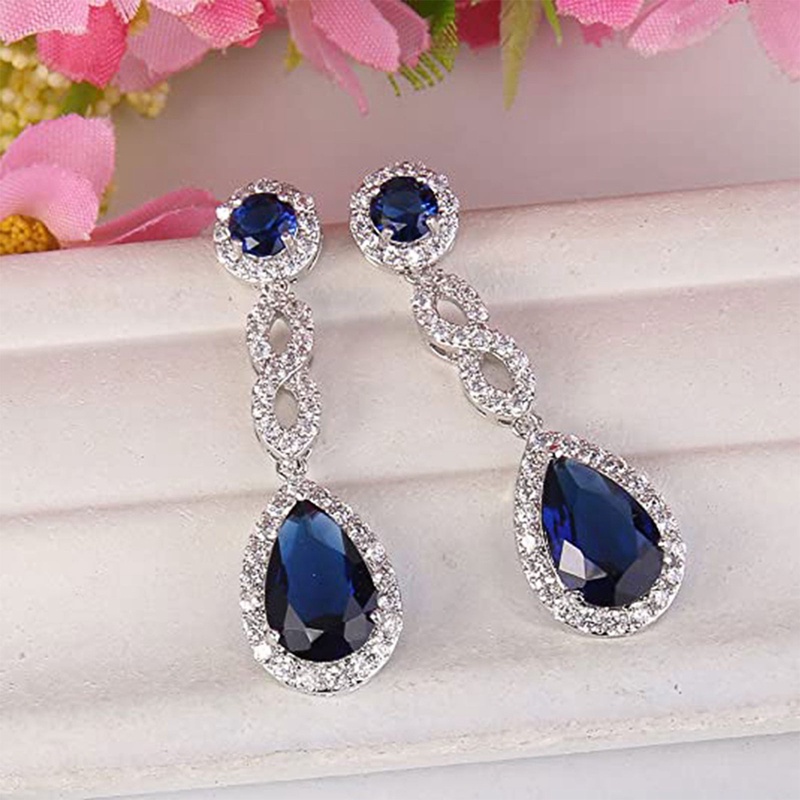 Temperamen Biru Cubic Zirconia Anting Gantung Panjang Untuk Wanita Mewah Elegan Pengantin Wanita Pesta Pernikahan Anting Perhiasan Baru