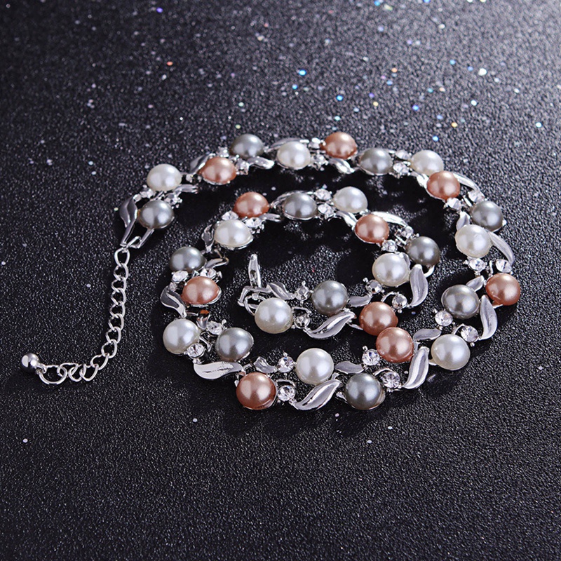 Set Anting Kalung Mutiara Trendi Untuk Wanita Rantai Leher Lady Temperamen Beads Necklace Jewelry Gift Female