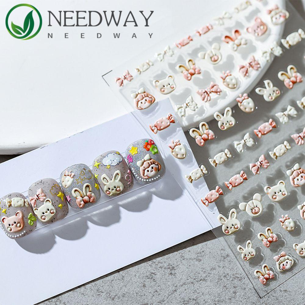 Needway   Kartun Stiker Kuku Wanita Fashion Hewan Beruang Perekat Diri Panda DIY Nail Art Dekorasi