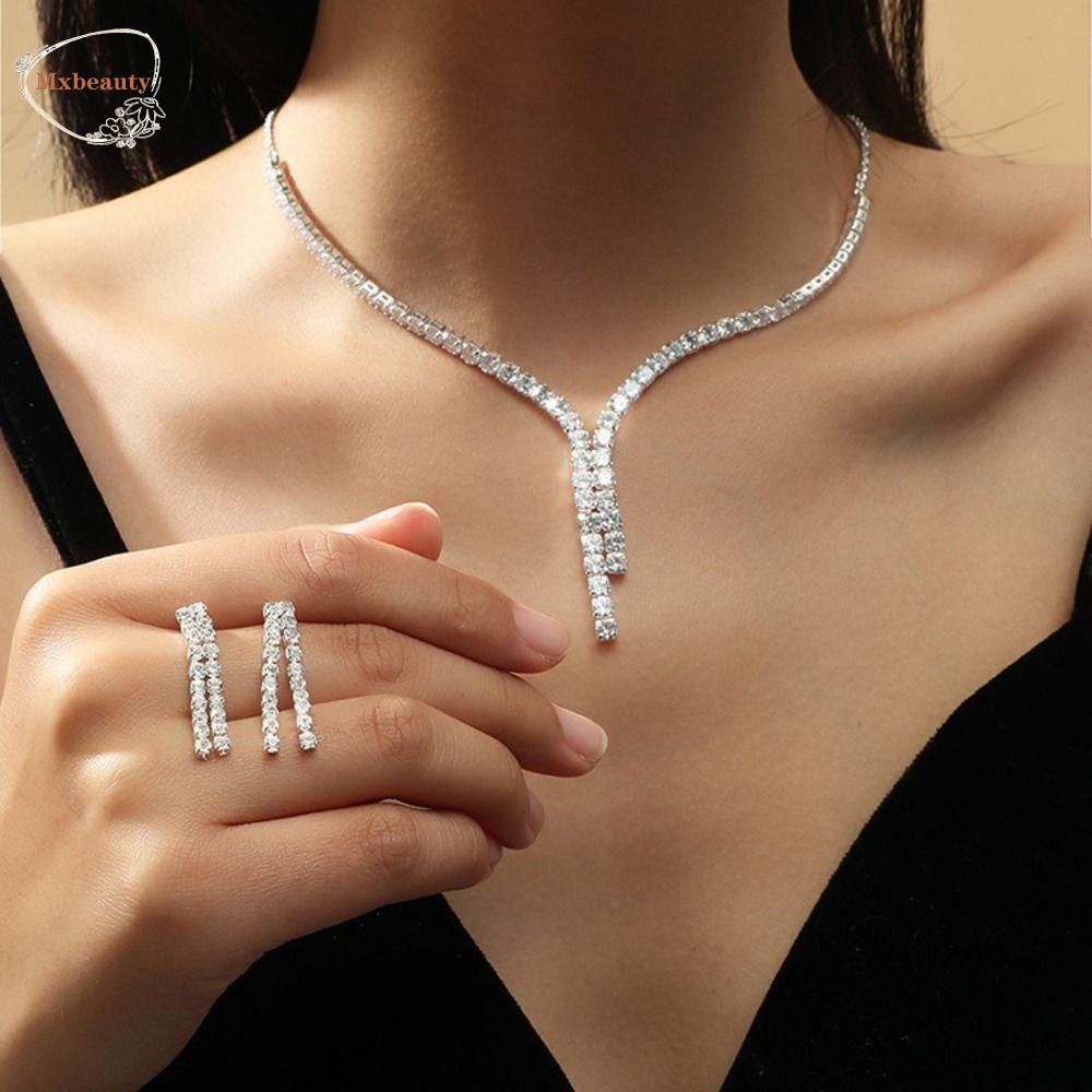 Mxbeauty Set Perhiasan Kristal Trendi Emas Elegan Indah Klasik Zirkon Mengkilap Wanita Kalung