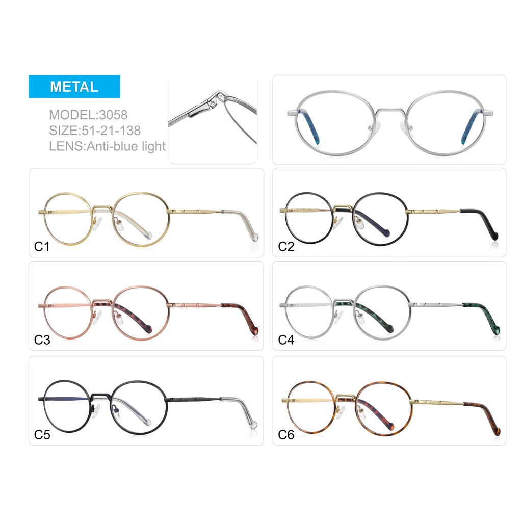 (YUZHU) Kacamata Logam Fashion Vintage Bingkai Kecil Oval Anti Cahaya Biru Kacamata Musim Semi Optik Eyeglasses