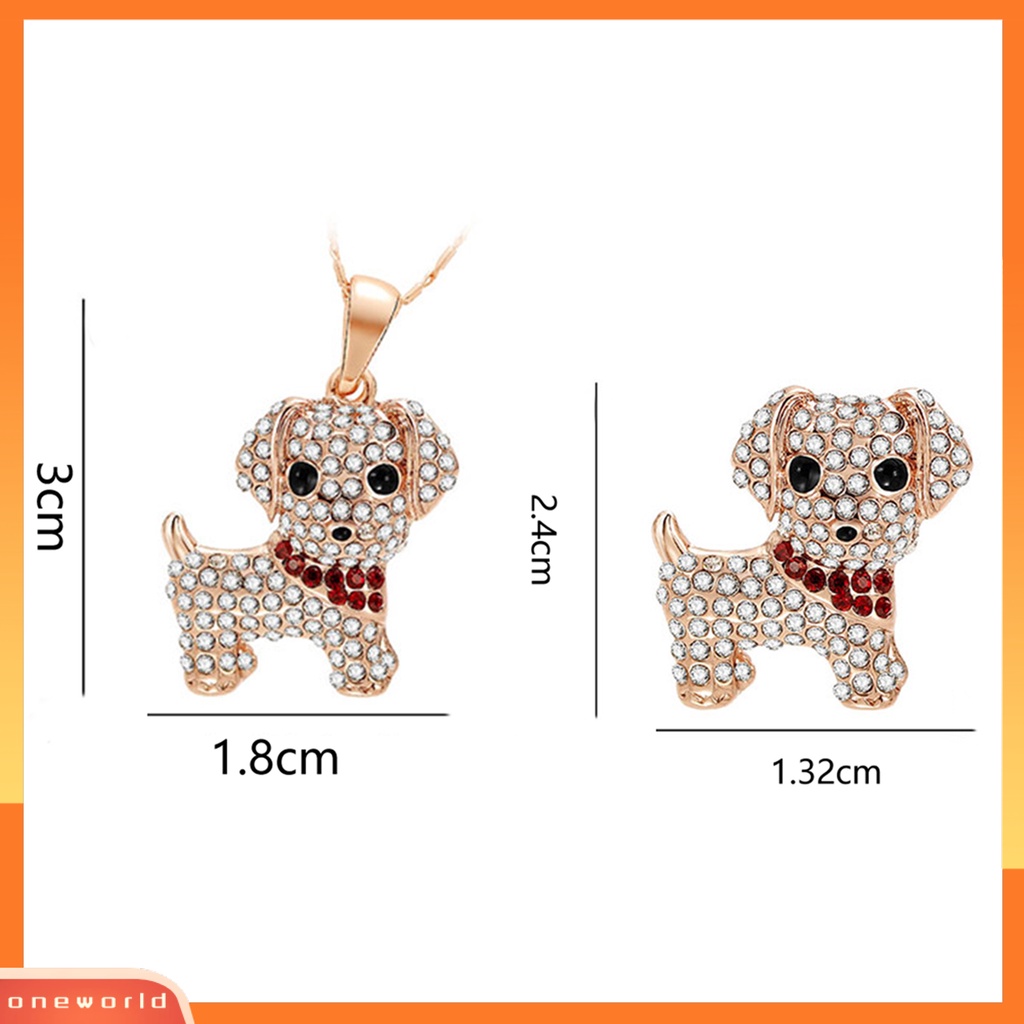 [ONE] 1set Wanita Anjing Kalung Indah Mewah Elegan Mungil Emas Hadiah Padat Berlian Imitasi Bertatahkan Puppy Stud Earrings Kit Fashion Perhiasan