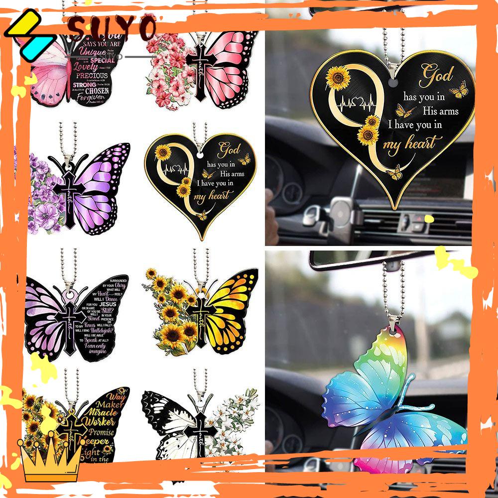 Suyo Kupu-Kupu Salib Gantung Liontin Kreatif Gadis Wanita Hadiah Terbaik Kaca Spion Ornamen
