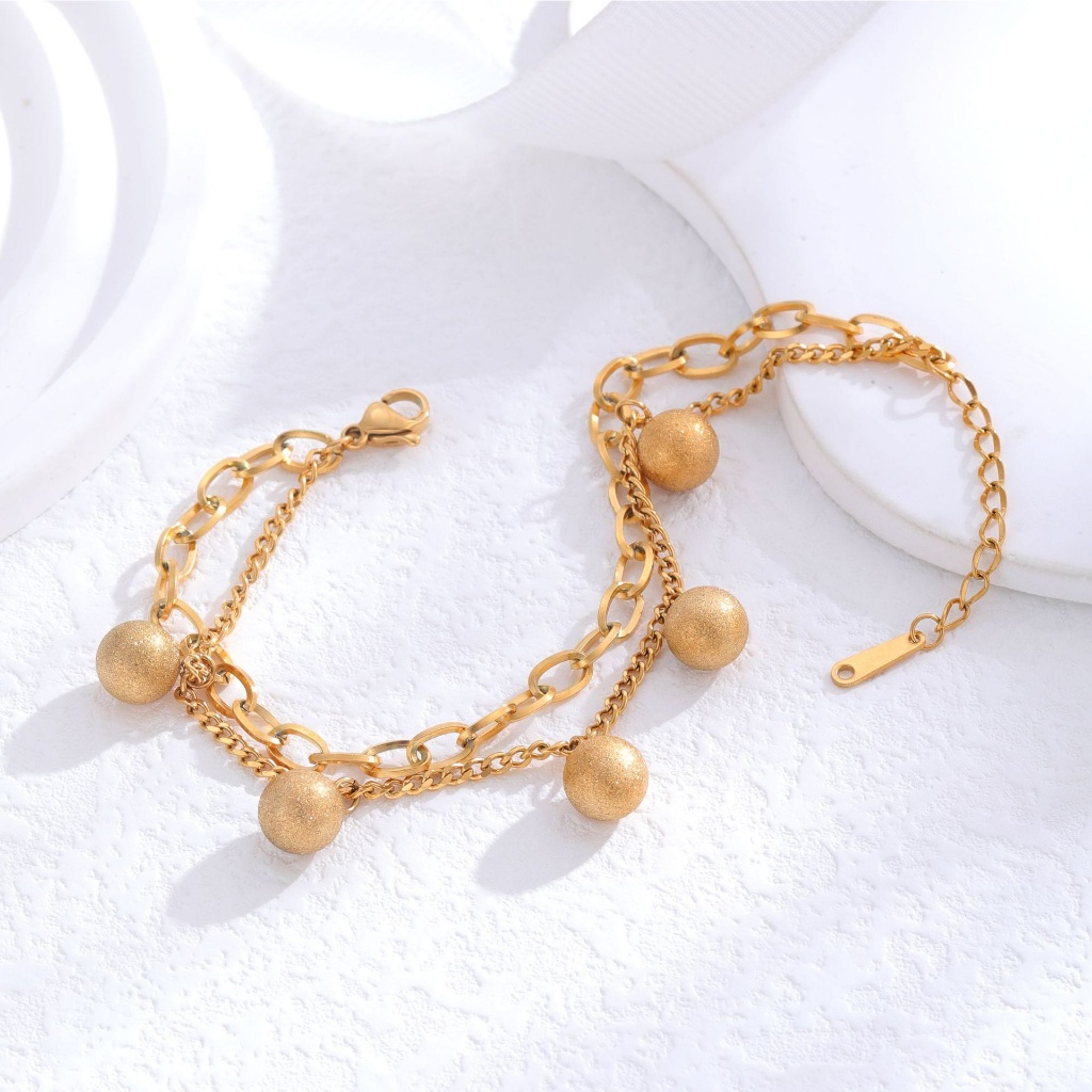 Gelang dua layer bola pasir titanium stainless steel 316L anti karat harga grosir bisa bayar di tempat