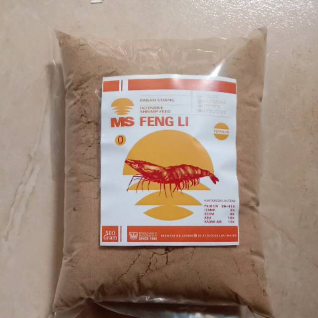 Pelet udang Fengli 0 kemasan 500gram Feng Li platinum pakan larva udang, pakan Guppy, pakan cupang
