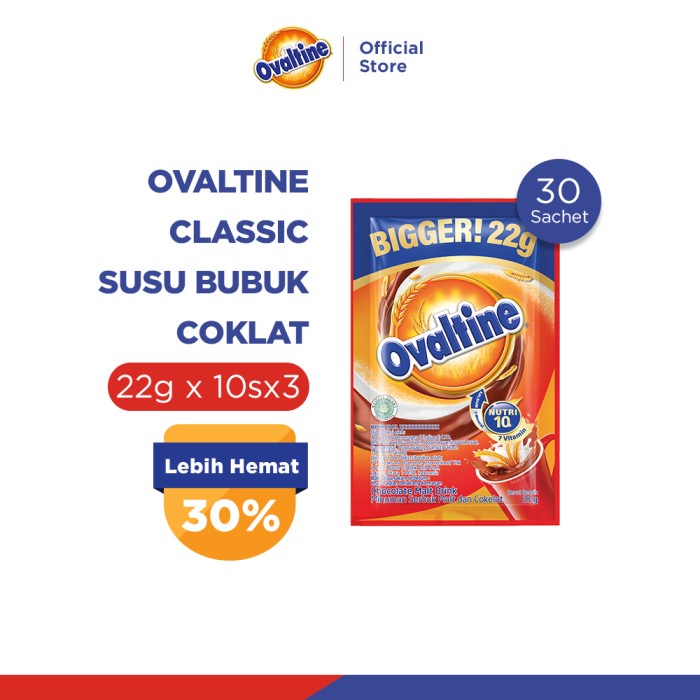 

Promo Terlaris Ovaltine Classic Susu Bubuk Coklat 22grx10sx3