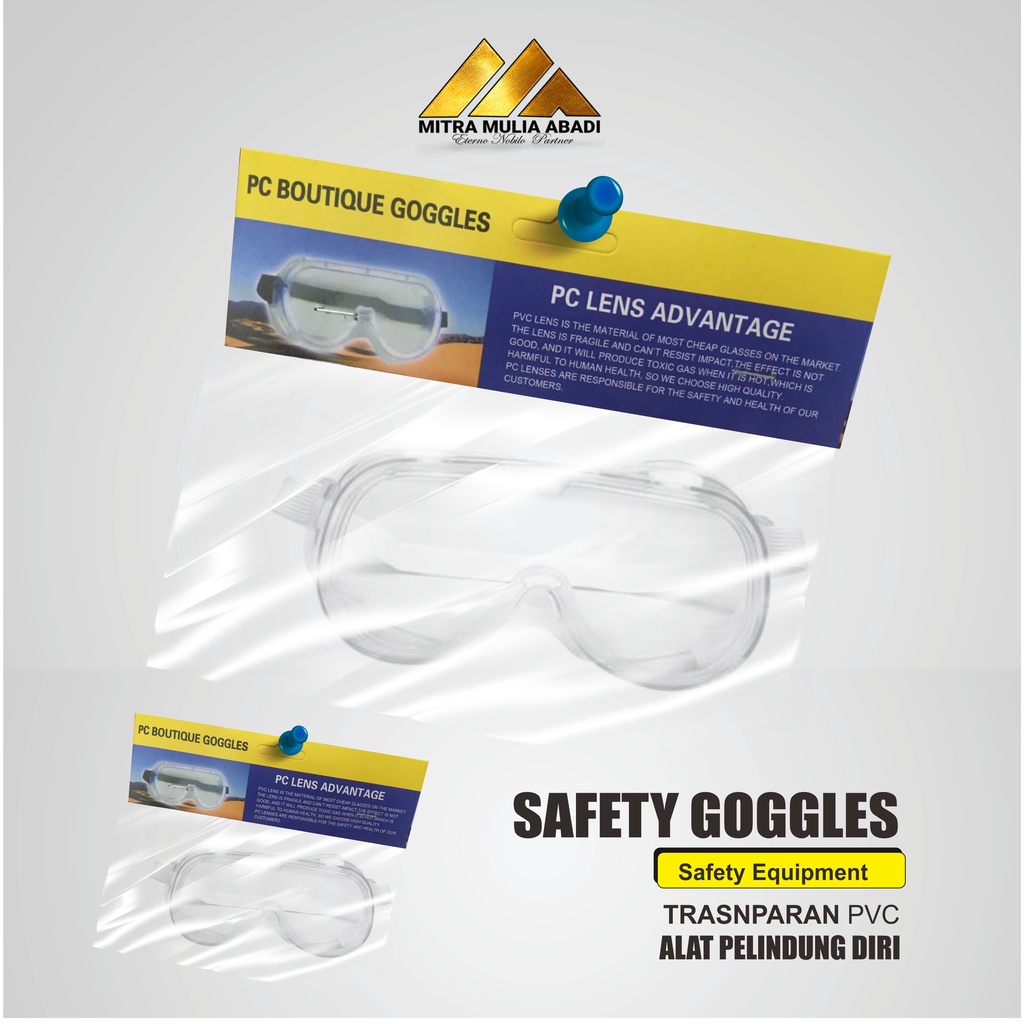 Kacamata Karet Pelindung Mata l Safety Goggles Eye Shield APD Transparan