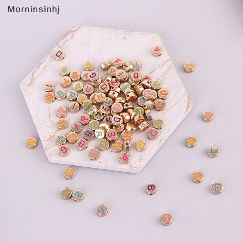 Mornin 100pcs Manik-Manik Akrilik Bulat 4x7mm Huruf Perunggu Manik Longgar Spacer Beads id