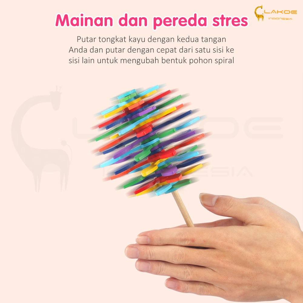 LAKOE Kayu Spiral Lolipop/Mainan lollipop berputar kayu/Mainan Seni Dekorasi Hadiah Anak