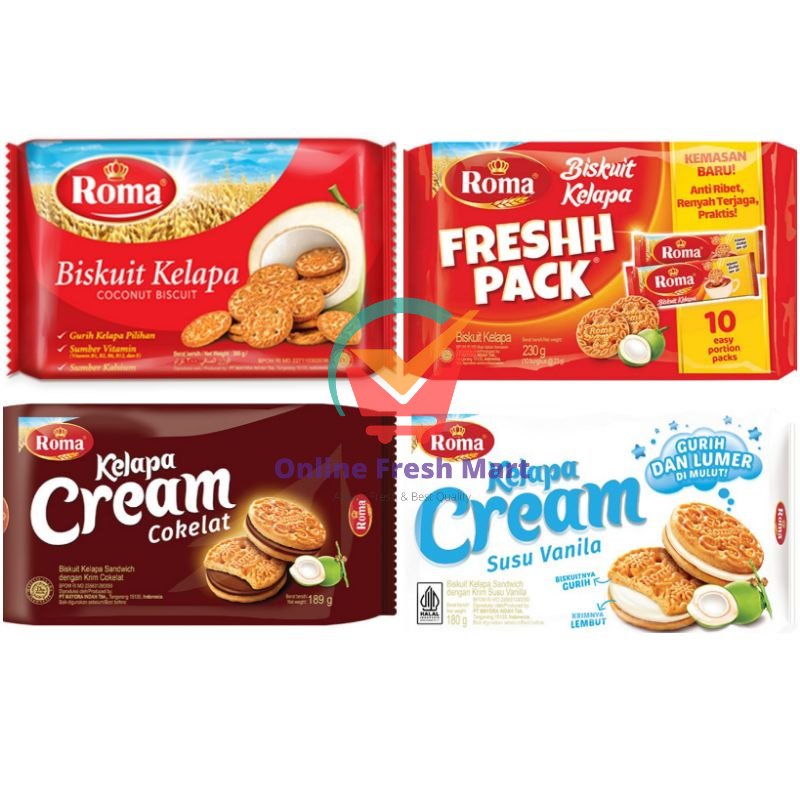

Roma Aneka Biskuit Kelapa cream vanila dan cokelat fresh pack - Online Fresh Mart Denpasar