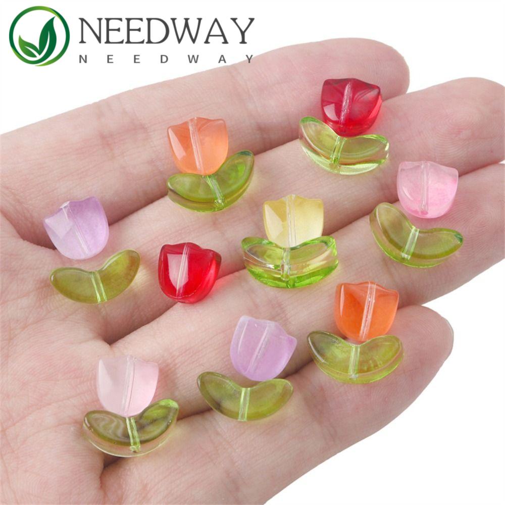 Needway   Manik-Manik Bunga Tulip Kepribadian Mahasiswa DIY Kerajinan Untuk DIY Membuat Gelang Kit Manik-Manik Flora Kaca Buatan Tangan