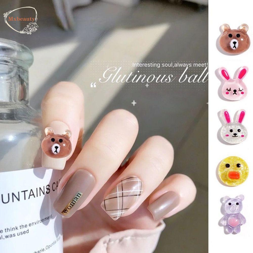 Mxbeauty Paku Charms Kelinci Flatback Nail Beauty Hiasan Kuku Salon Kuku DIY Bahan Kuku 3D Dekorasi Kuku