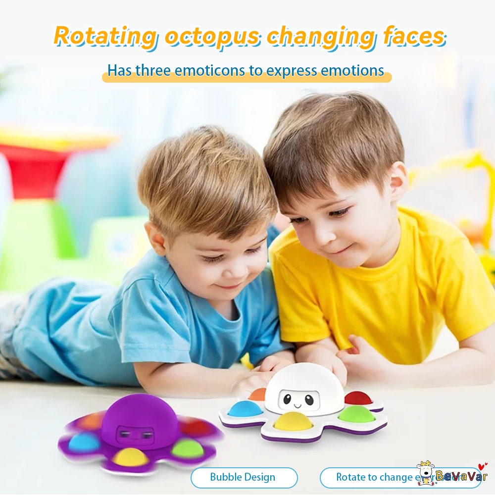 BEVAVAR Mainan Berputar Gyro gurita kecil Silikon /Pop It Gurita Mainan pendidikan bayi Penuh warna