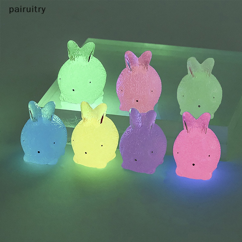 Prt 2pcs Mini Neon Kelinci Ornamen Miniatur Angka Kelinci Kecil Resin Kerajinan Tangan Lanskap Mikro Dekorasi Rumah Boneka PRT