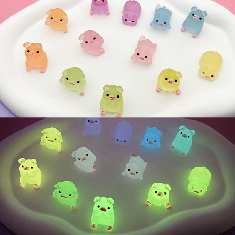 1 /5 /10Pcs Celengan Figurine Glow in The Dark Handmade Ornamen Resin Patung Babi Bercahaya Casing Ponsel DIY Untuk Dekorasi Rumah