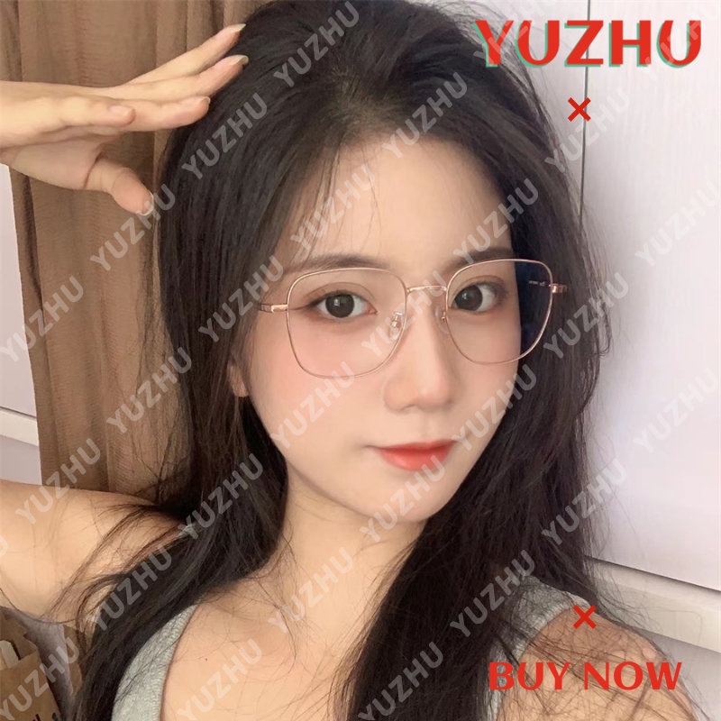 (YUZHU) Kacamata Bingkai Oversized Gaya Sekolah Ultra Ringan Frame Metal Square Anti Blue Light Eyeglasses Untuk Wanita