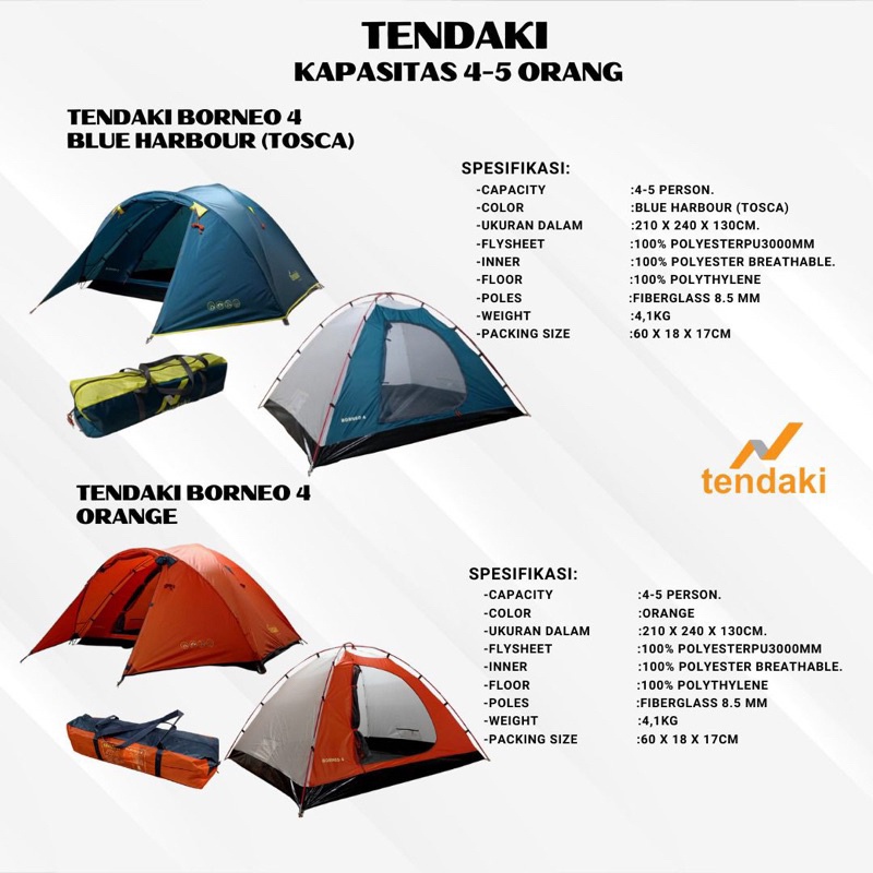 •paket 1dus isi 4tenda - tendaki java 4 pro -BORNEO 4 -NSM 4 -JAVA 4 LIGHT -ARUNDAYA 4+ AIR •T210 ri